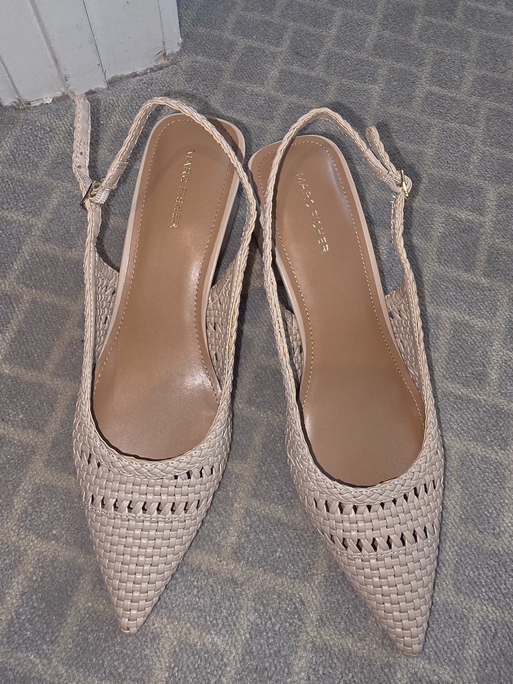 Marc Fisher Beige Woven Pointed Slingback Heels